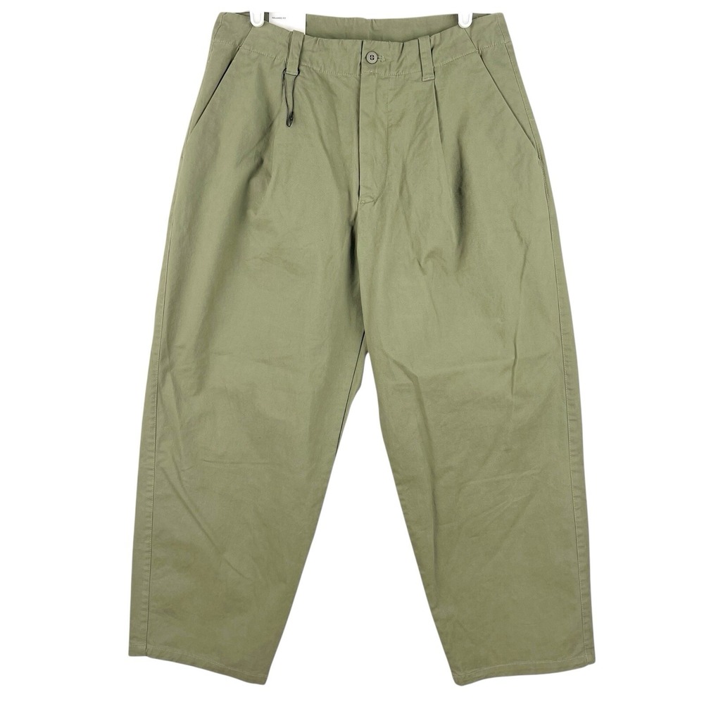 ZARA Womens Relaxed Fit Pleated Green Crop Pants Size 30 Tapered Leg Stretch NWT